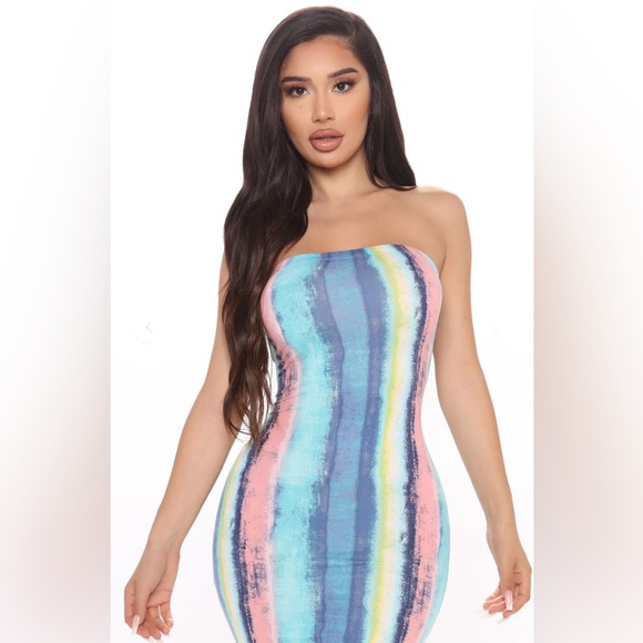 Fashion Nova Look Me Up And Down Ruched Multi Color Strapless Bodycon Dress - Picture 2 of 13